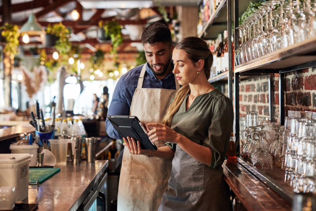 small business on a tablet with a bartender