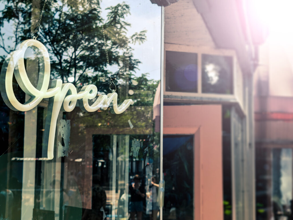 Open sign on a shop window